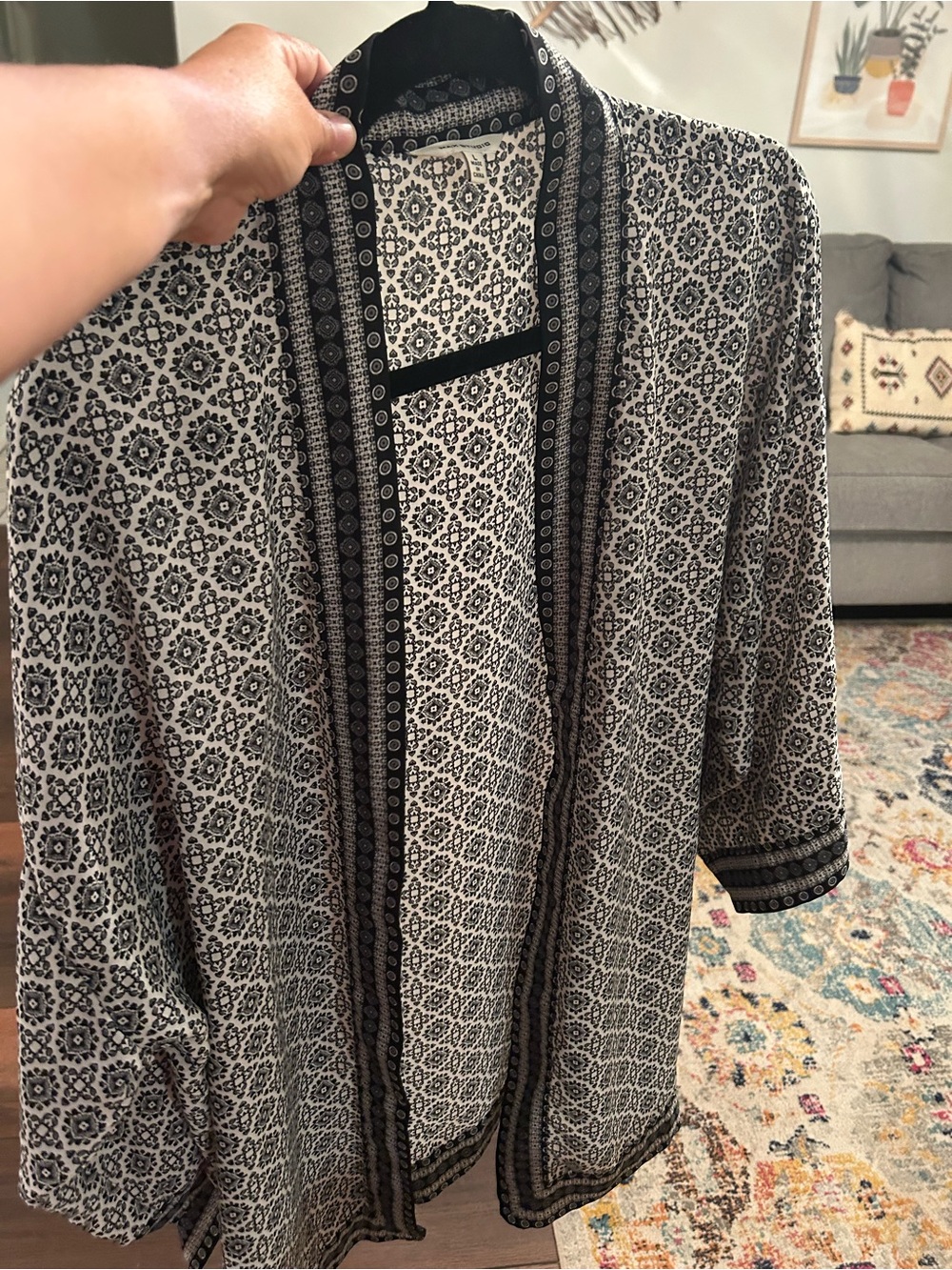 Max Studio Black & White Printed Open-Front Kimono Large Boho Open Front - Picture 7 of 7
